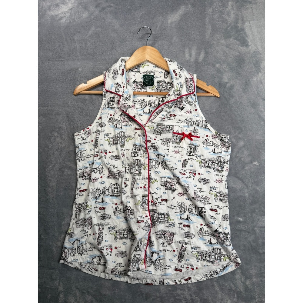 Laura Ashley Sleep Shirt Womens Large Multicolor Cotton Graphic Button Front